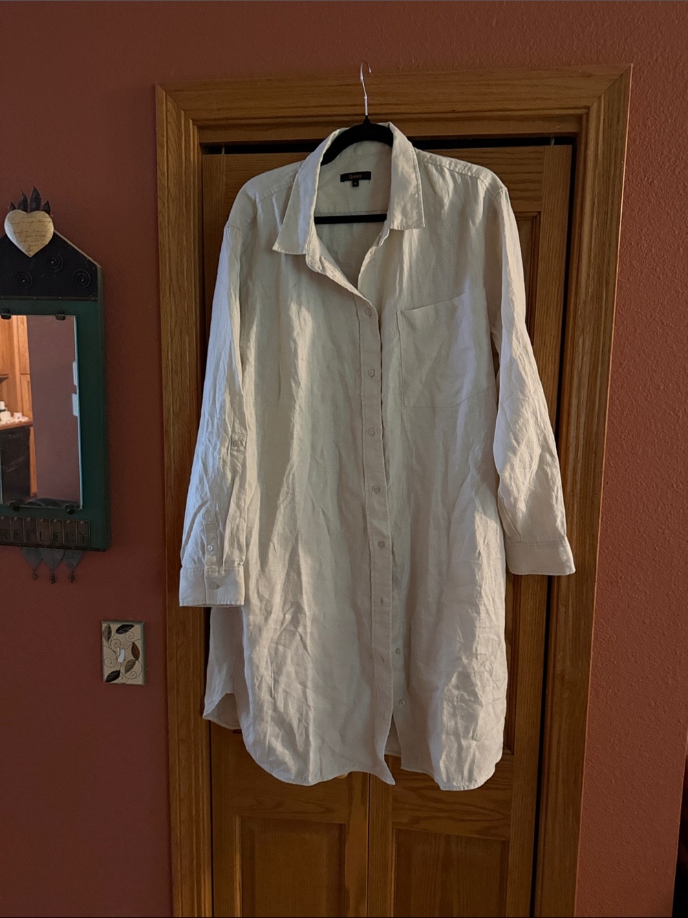 Quince Cream Long-Sleeve Button-Up Shirt Dress